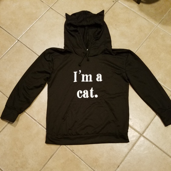 Tops - Lightweight Black I'm a Cat Hoodie with Cat Ears